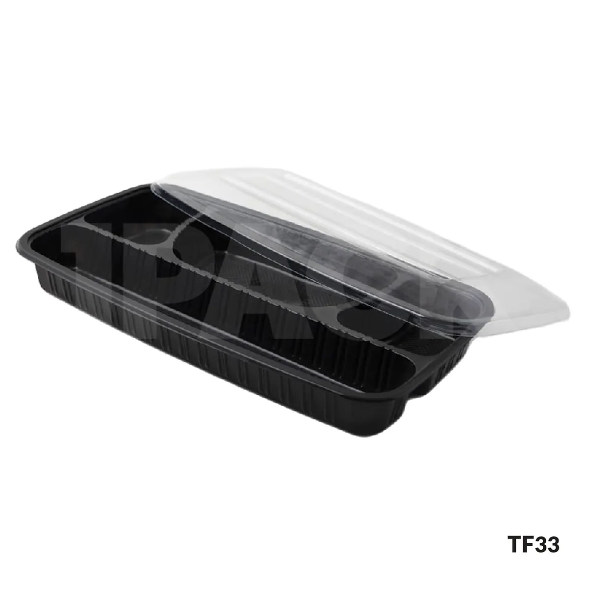 ظرف ماکروویوی ترموفرمینگ چهارخانه مشکی چلوکباب مدل (8004) 33 با درب